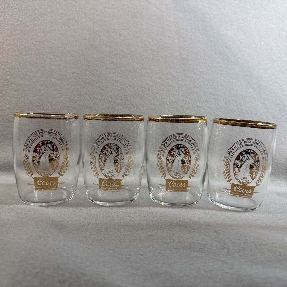 4 vintage gold‎ rim Coors beer libbey glasses Chaser/tumbler/tasting